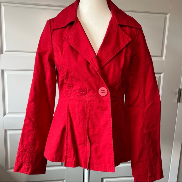 Red Cropped Pea Coat Jacket Button Up Fitted Casual Nine West Medium - Picture 1 of 8